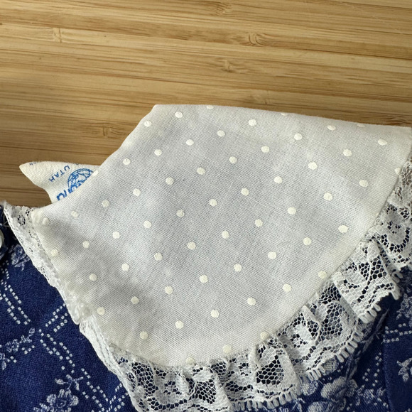 Vintage Mini World Girls Dress Size 3 Floral Lace Peter Pan Collar Blue USA Made - Picture 11 of 11